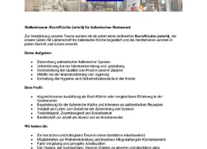 Italienisches Restaurant im Kreis 5 sucht Köchin/Koch