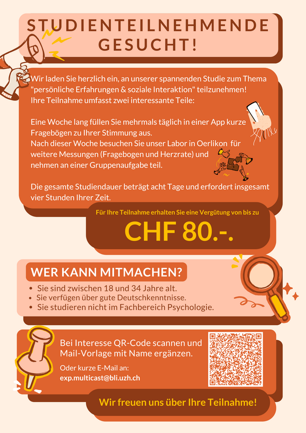 Studienteilnehmende gesucht! 
Vergütung von bis zu CHF...