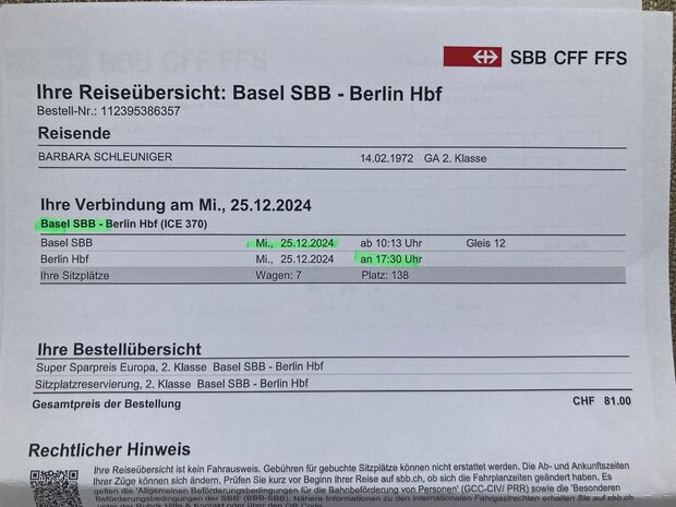 Bahnticket nach Berlin und zurück