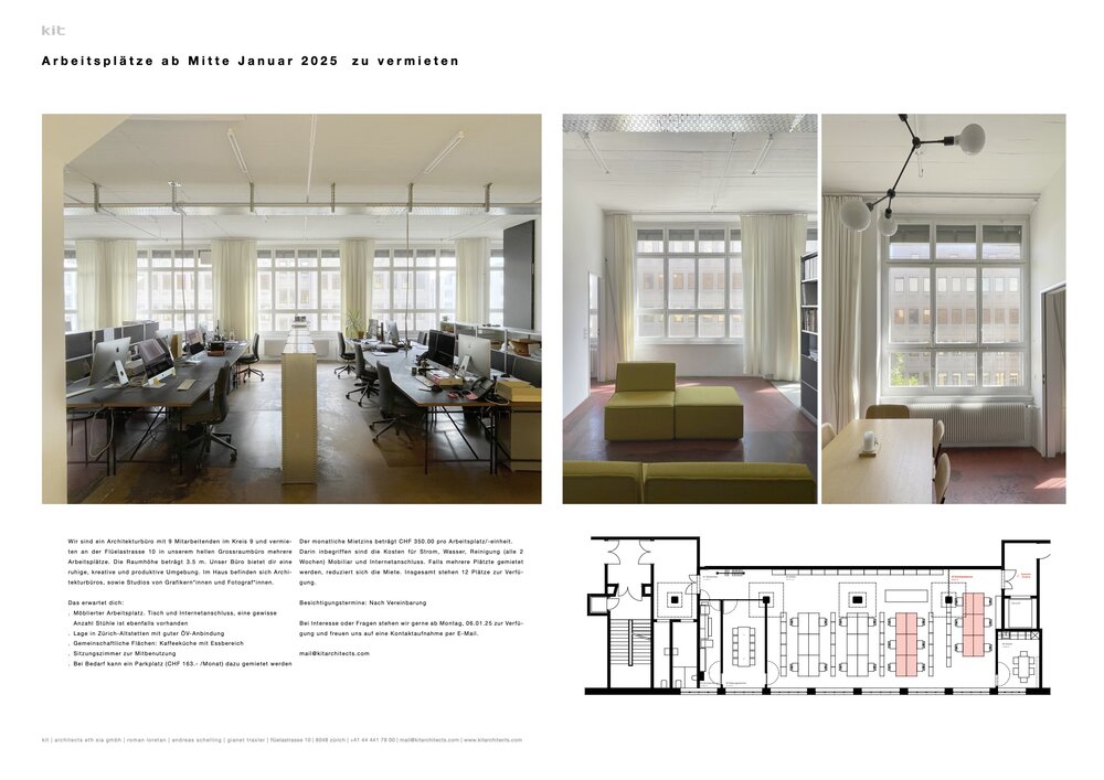 Arbeitsplätze ab Mitte Januar
2025 zu vermieten